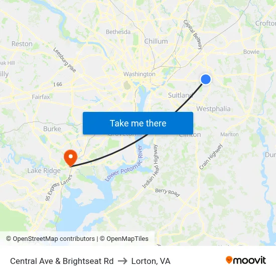 Central Ave & Brightseat Rd to Lorton, VA map