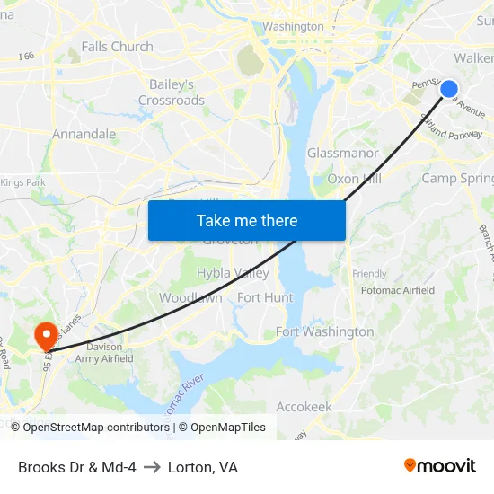 Brooks Dr & Md-4 to Lorton, VA map