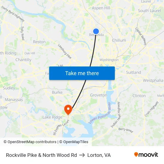 Rockville Pike & North Wood Rd to Lorton, VA map