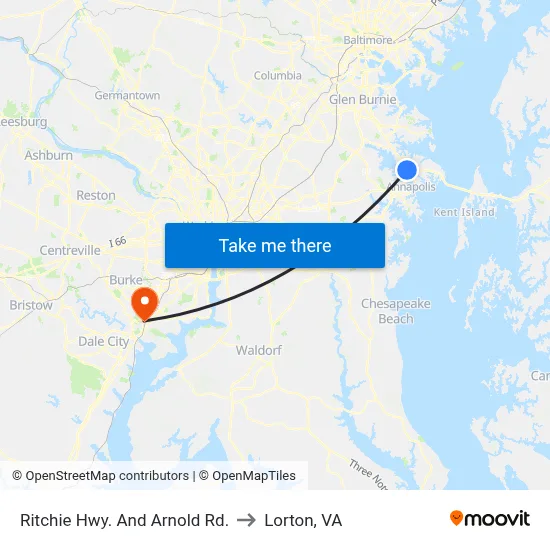 Ritchie Hwy. And Arnold Rd. to Lorton, VA map