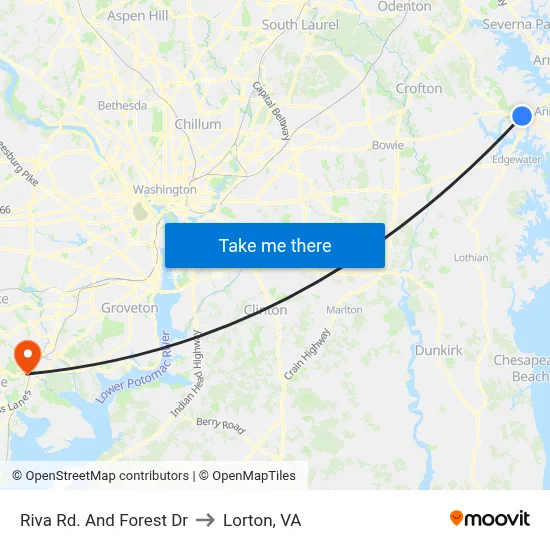 Riva Rd. And Forest Dr to Lorton, VA map