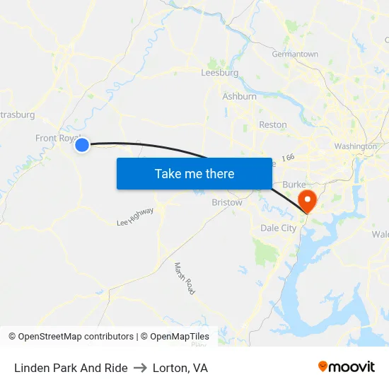Linden Park And Ride to Lorton, VA map