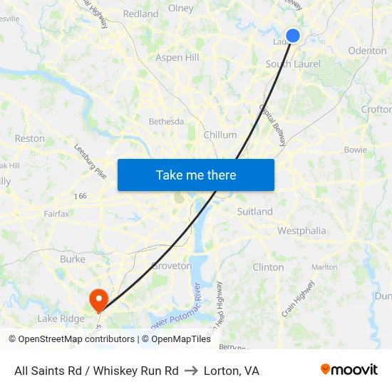 All Saints Rd / Whiskey Run Rd to Lorton, VA map