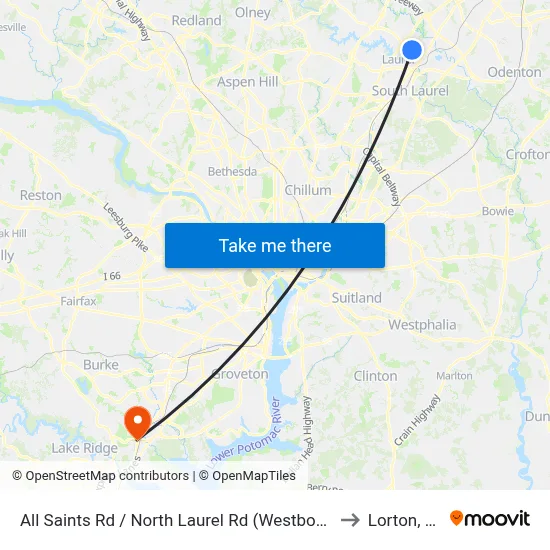 All Saints Rd / North Laurel Rd (Westbound) to Lorton, VA map