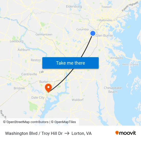 Washington Blvd / Troy Hill Dr to Lorton, VA map