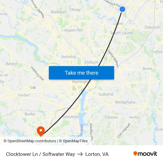 Clocktower Ln / Softwater Way to Lorton, VA map