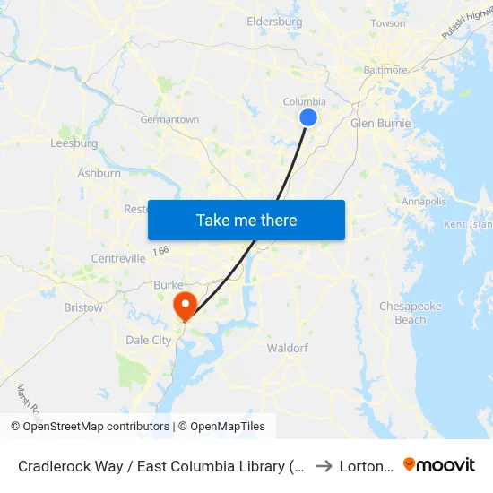 Cradlerock Way / East Columbia Library (Westbound) to Lorton, VA map