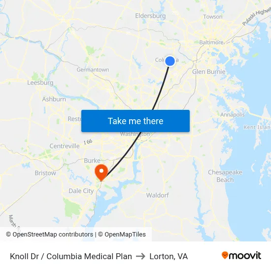 Knoll Dr / Columbia Medical Plan to Lorton, VA map