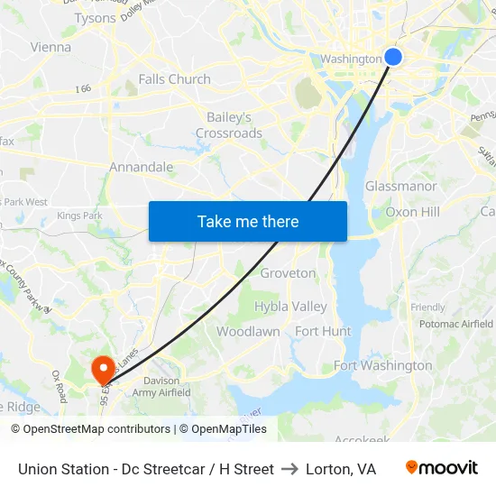 Union Station - Dc Streetcar / H Street to Lorton, VA map