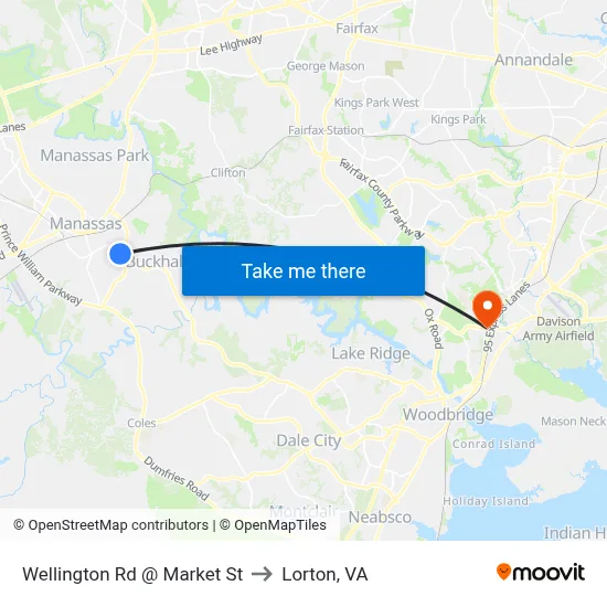 Wellington Rd @ Market St to Lorton, VA map