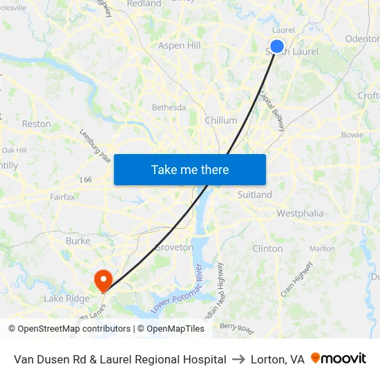 Van Dusen Rd & Laurel Regional Hospital to Lorton, VA map