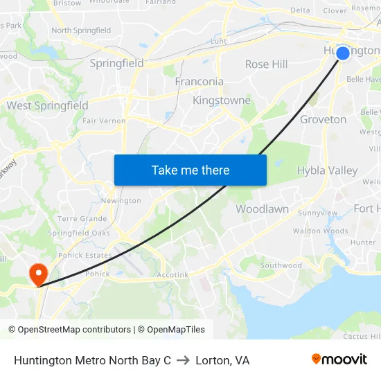 Huntington Metro North Bay C to Lorton, VA map