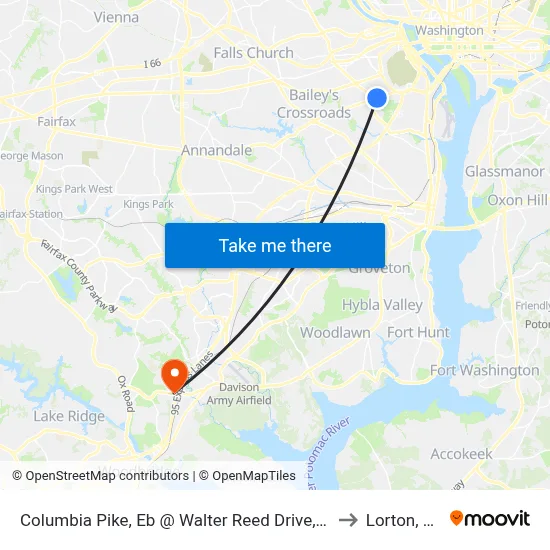 Columbia Pike, Eb @ Walter Reed Drive, FS to Lorton, VA map