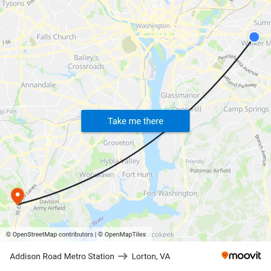 Addison Road Metro Station to Lorton, VA map