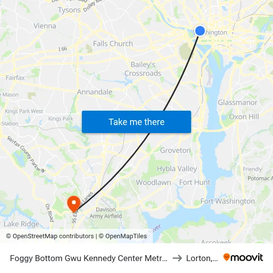 Foggy Bottom Gwu Kennedy Center Metro Station to Lorton, VA map