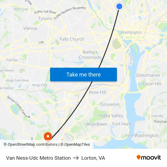Van Ness-Udc Metro Station to Lorton, VA map