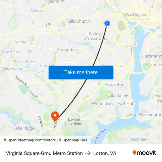 Virginia Square-Gmu Metro Station to Lorton, VA map
