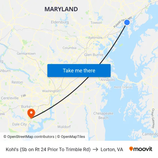 Kohl's (Sb on Rt 24 Prior To Trimble Rd) to Lorton, VA map