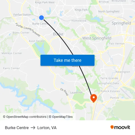 Burke Centre to Lorton, VA map