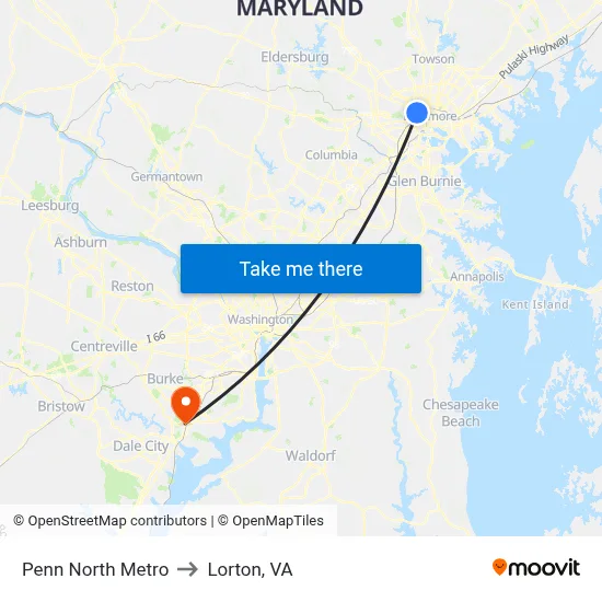 Penn North Metro to Lorton, VA map
