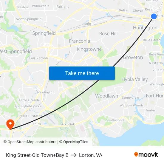 King Street-Old Town+Bay B to Lorton, VA map