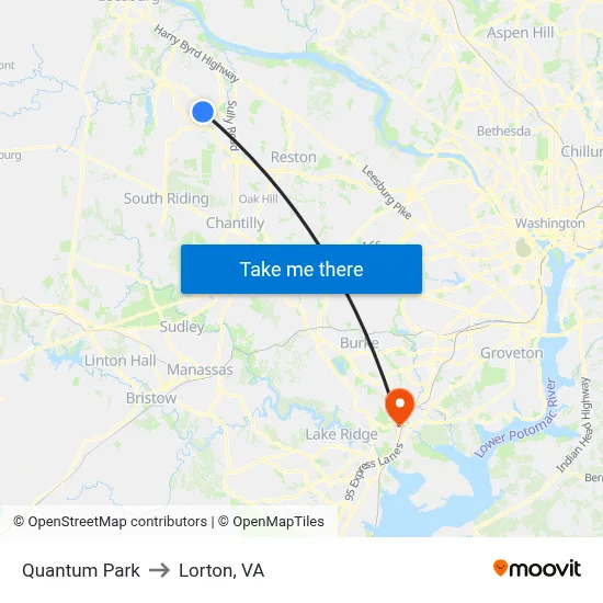 Quantum Park to Lorton, VA map