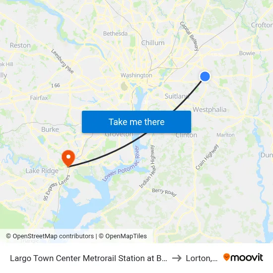 Largo Town Center Metrorail Station at Bus Bay F to Lorton, VA map
