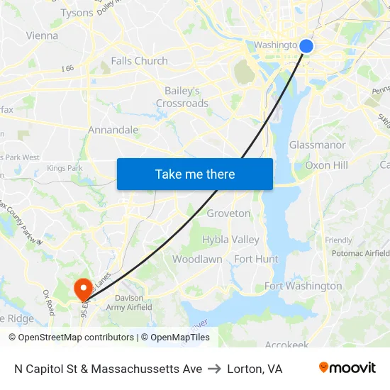 N Capitol St & Massachussetts Ave to Lorton, VA map