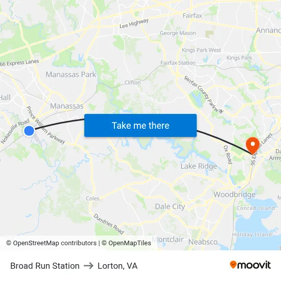 Broad Run Station to Lorton, VA map