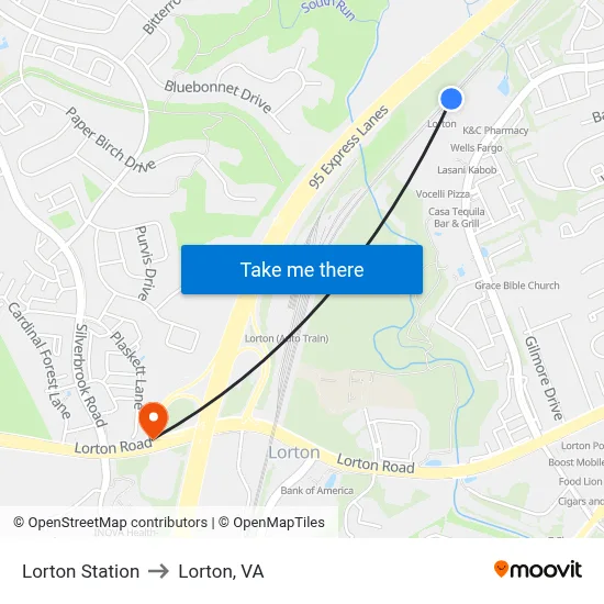 Lorton Station to Lorton, VA map