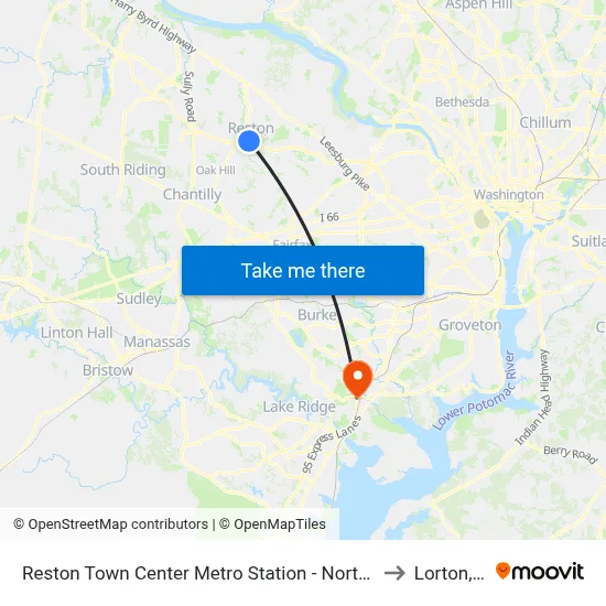 Reston Town Center Metro Station - North Bus Bay to Lorton, VA map