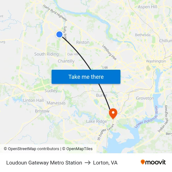 Loudoun Gateway Metro Station to Lorton, VA map