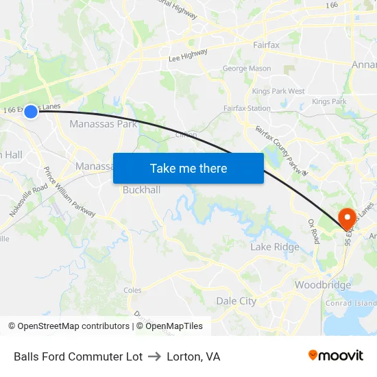 Balls Ford Commuter Lot to Lorton, VA map