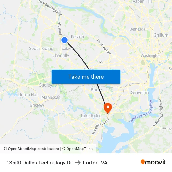 13600 Dulles Technology Dr to Lorton, VA map