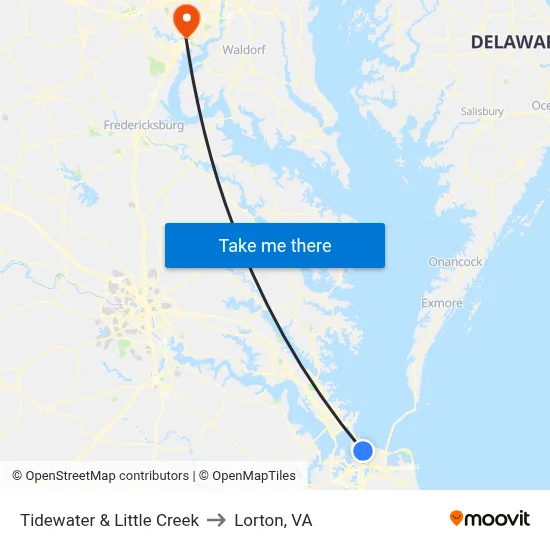 Tidewater & Little Creek to Lorton, VA map
