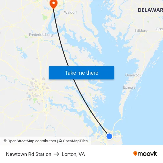 Newtown Rd Station to Lorton, VA map