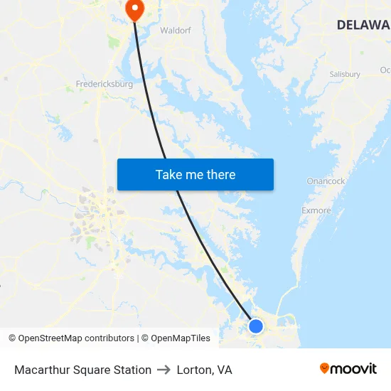 Macarthur Square Station to Lorton, VA map