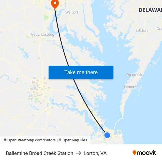 Ballentine Broad Creek Station to Lorton, VA map