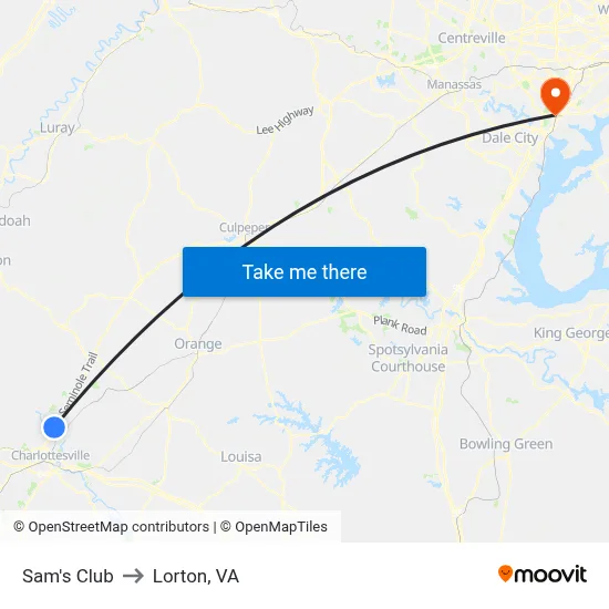 Sam's Club to Lorton, VA map