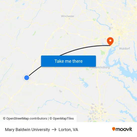 Mary Baldwin University to Lorton, VA map