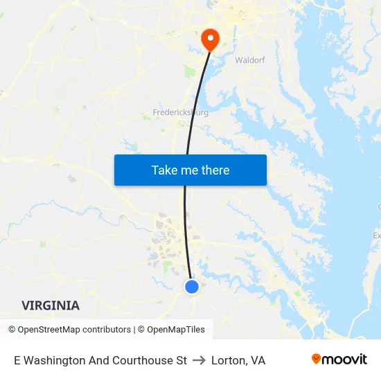 E Washington And Courthouse St to Lorton, VA map