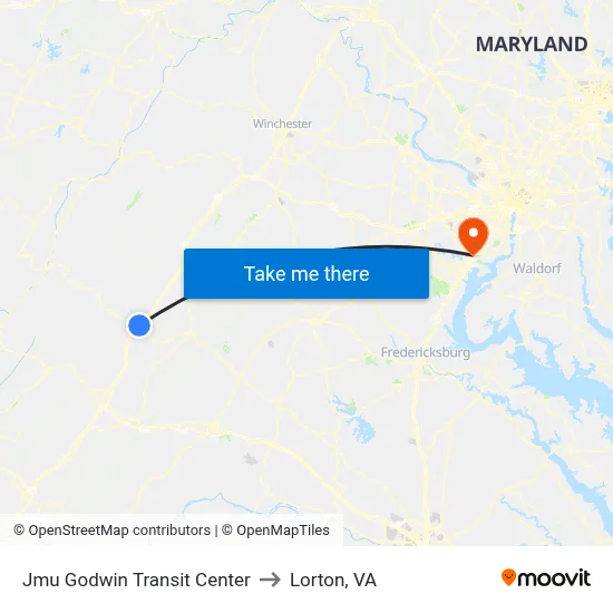 Jmu Godwin Transit Center to Lorton, VA map