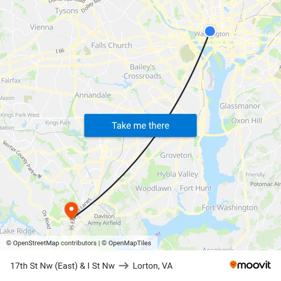 17th St Nw (East) & I St Nw to Lorton, VA map
