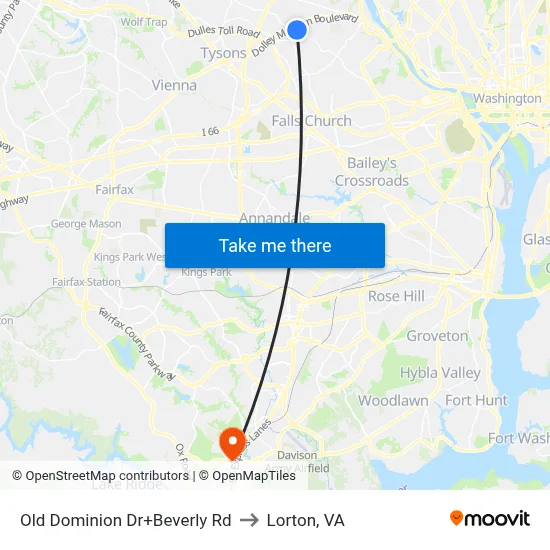 Old Dominion Dr+Beverly Rd to Lorton, VA map