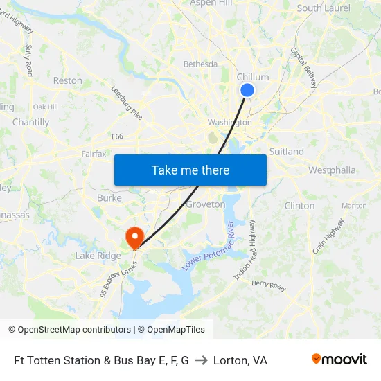 Ft Totten Station & Bus Bay E, F, G to Lorton, VA map