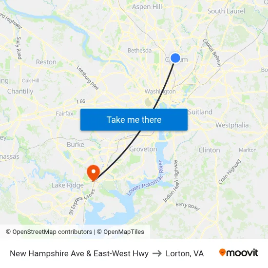New Hampshire Ave & East-West Hwy to Lorton, VA map