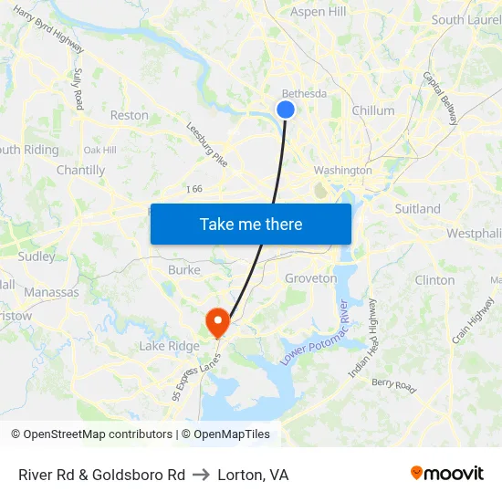 River Rd & Goldsboro Rd to Lorton, VA map