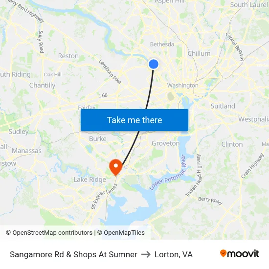 Sangamore Rd & Shops At Sumner to Lorton, VA map
