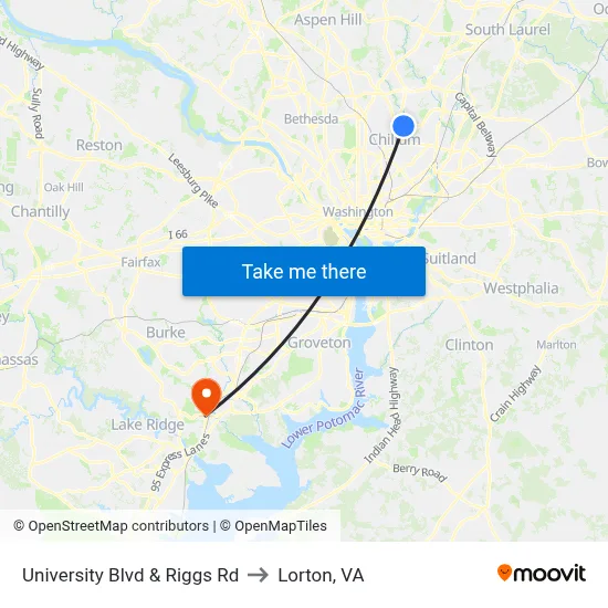 University Blvd & Riggs Rd to Lorton, VA map