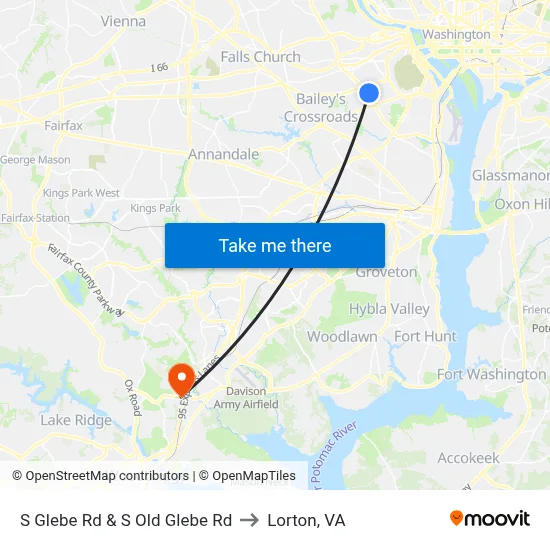 S Glebe Rd & S Old Glebe Rd to Lorton, VA map